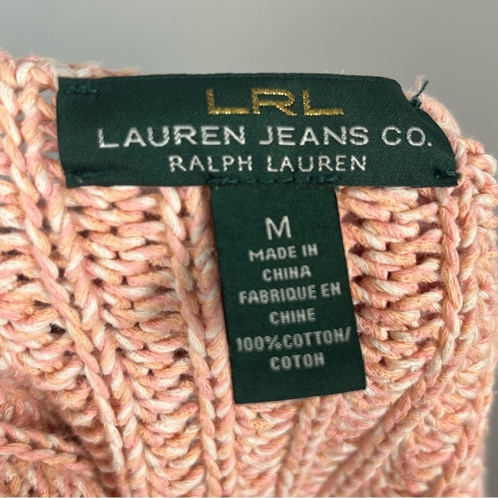 Lauren Ralph Lauren 100% cotton peach loose knit 3/4 sleeve sweater, medium. - Picture 4 of 5
